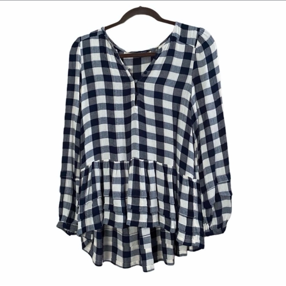 American Eagle Hi Lo Blue Gingham Blouse Size XS